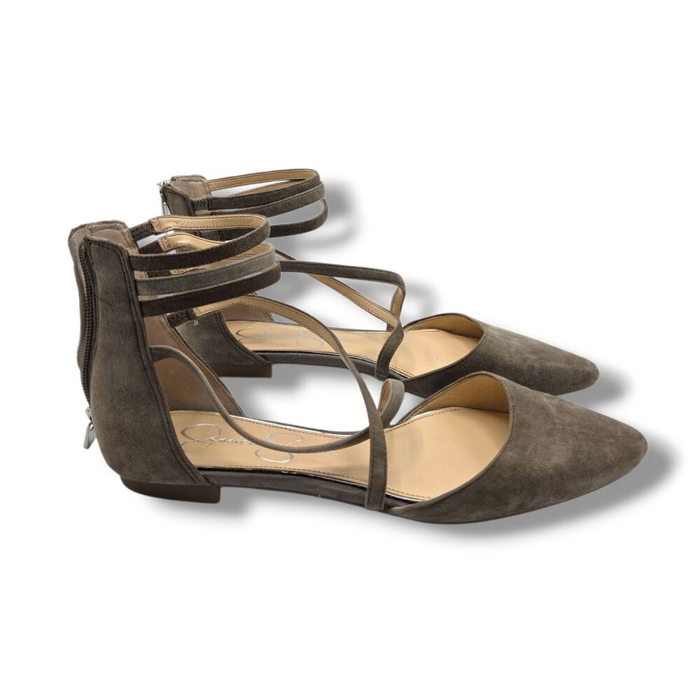 Jessica Simpson Zenka Flats Womens 7 Brown Suede Strappy Pointed Toe‎